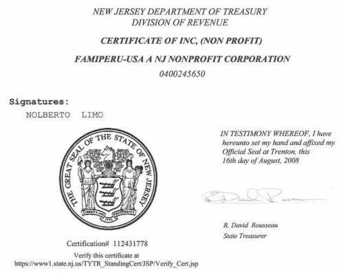 1.-Certificado de Autorización del Estado New Jersey